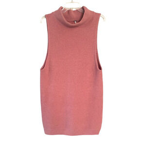 FREE PEOPLE Isla Ottoman Size Small Pink Rose Sleeveless Turtleneck Knit Tunic